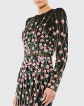 Black Embellished High Neck Long Sleeve Gown